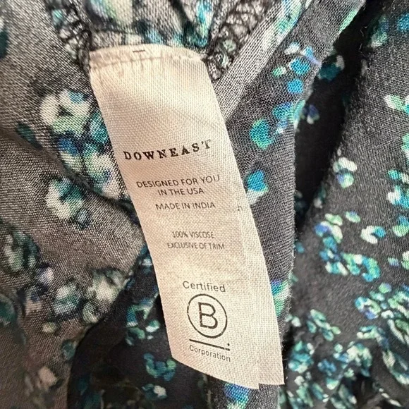 Downeast Floral Mini Dress Black Blue Tie Neck XL Cottagecore Modest Casual - Picture 4 of 7